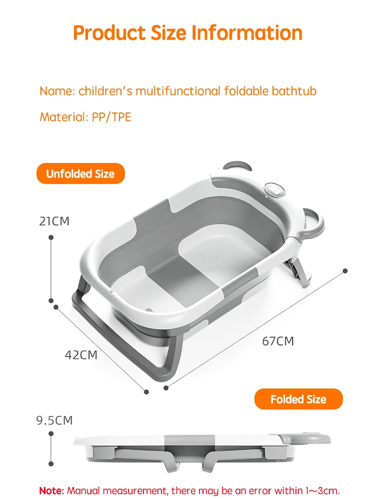 PANGDUBE Portable Foldable Baby Bathtub with Floating Bath Mat, Travel Bathtub for Newborn 0-36 Months, Temperature Sensor