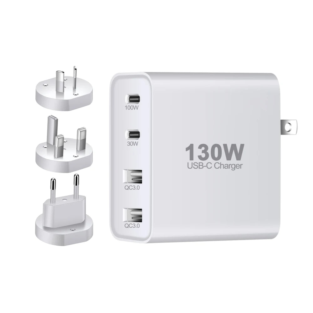 GaN  Charger, 130W USB C Wall Charger, 4 Ports Foldable GaN Charger, Fast Charger for iPhone 14/Pro Max/SE/11/XR/XS, IPAD Sams