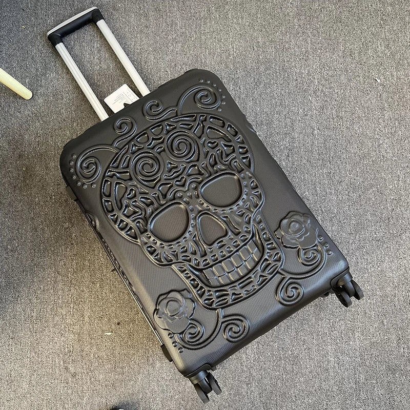 Personality pop elements travel luggage Punk Trend Skeleton suitcase 20" boarding box 24/28" customs lock carry on trolley bag