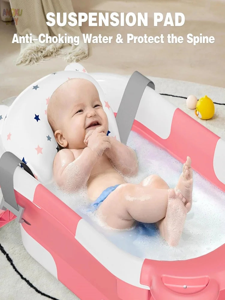 Foldable Baby Bathtub Travel Portable Toddler Bathtub Newborn to Toddler Bath Center Shower Bathtub with Temperature Sensing