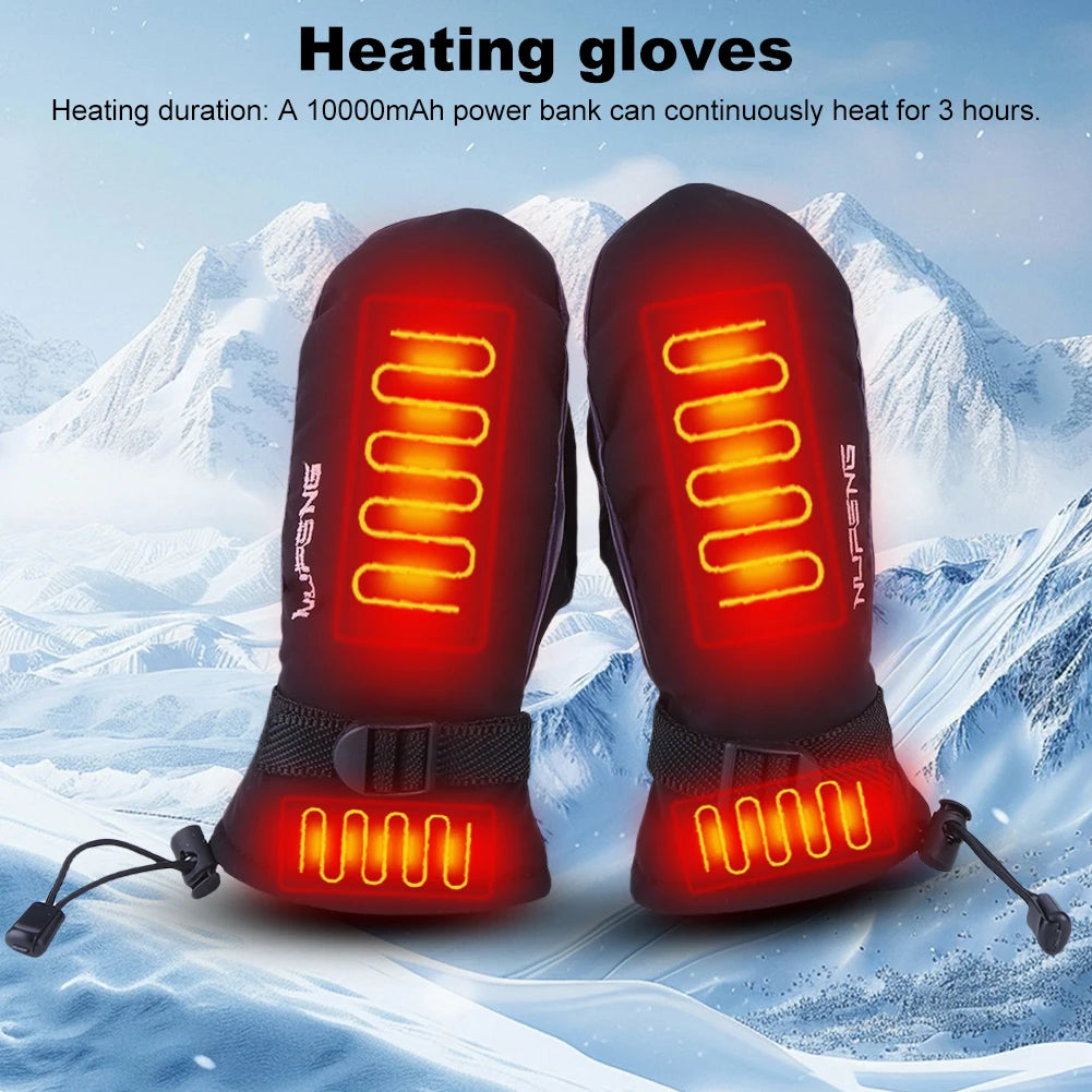 Electric Heating Gloves 3 Gears Temperature Motorcycle Gloves Climbing Skiing Mittens Cold-Proof USB Heated Gloves Hand Warmer