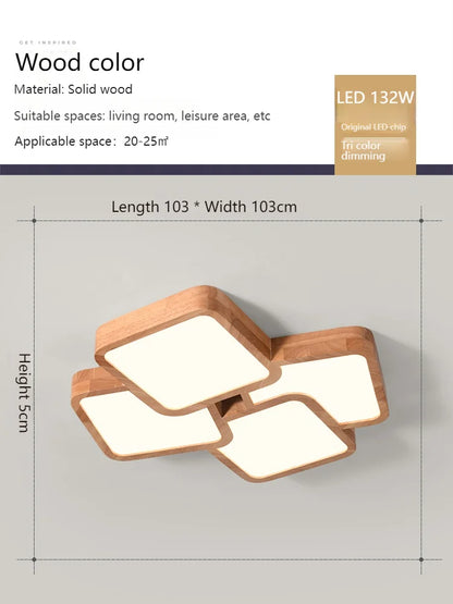 Led Light Lamp Living Room Light Nordic Wood Wind Suction Ceiling Light Solid Wood Creative Geometric Square Hall Main Light