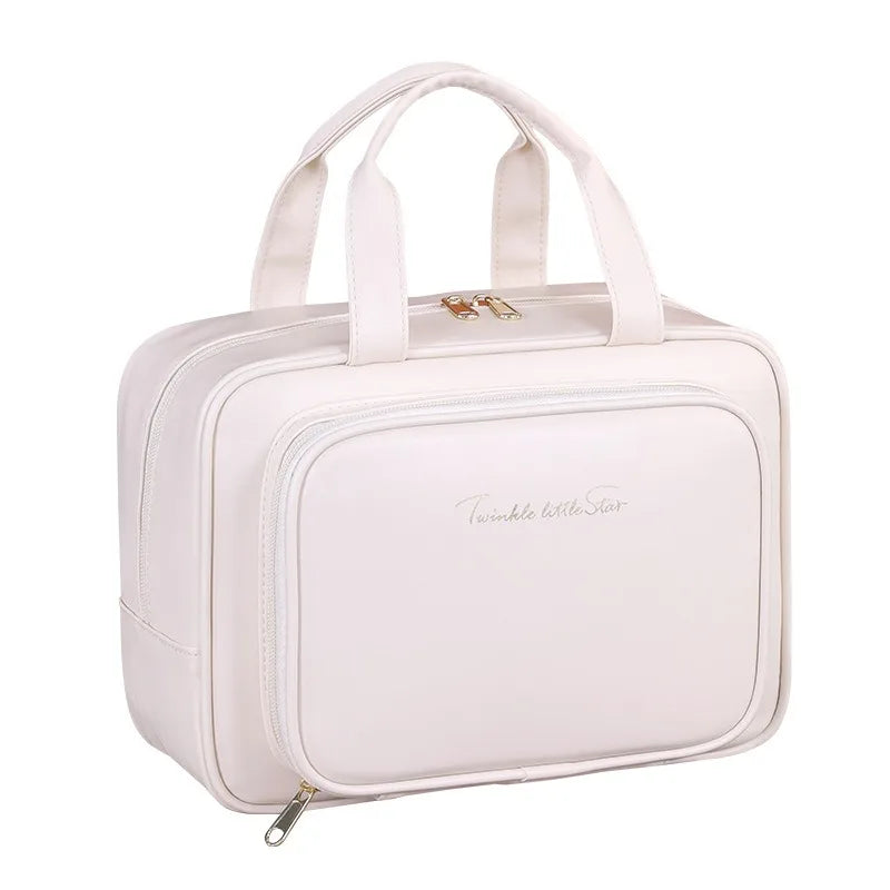 Large Capacity Makeup Bag for Women – Portable Cosmetic Organizer with Brush Holder &amp; Carry Handle, Travel-Friendly Makeup Case