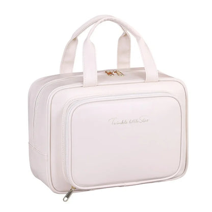 Large Capacity Makeup Bag for Women – Portable Cosmetic Organizer with Brush Holder &amp; Carry Handle, Travel-Friendly Makeup Case