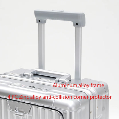 1-Piece Set 20inch Function Computer Aluminum Frame Trolley Suitcase Carry-On Luggage with Shock-Absorbing Brake, Silent Universal Wheels, Cup Holder Function, Phone Holder Function, USB Charging Function, Suitable for Busine