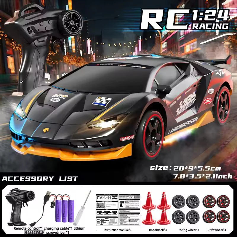 RC Drift Car 1:24 Remote Control Car for Adult 4WD High Speed RC Cars with LED Lights 2.4G Extra Drifting Tires Vehicle Toy