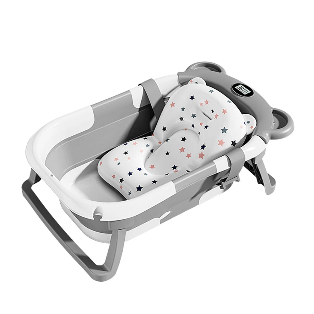 PANGDUBE Portable Foldable Baby Bathtub with Floating Bath Mat, Travel Bathtub for Newborn 0-36 Months, Temperature Sensor