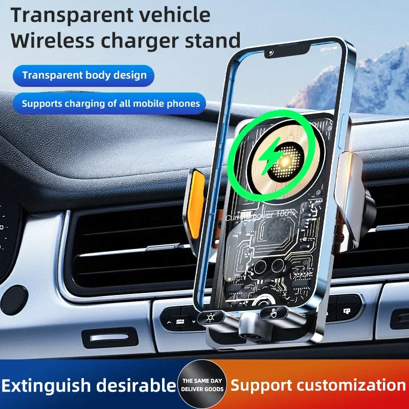 Car-mounted smartphone holder - Automatically detects air outlet. Supports 15W/66W wireless fast charging. Rotatable